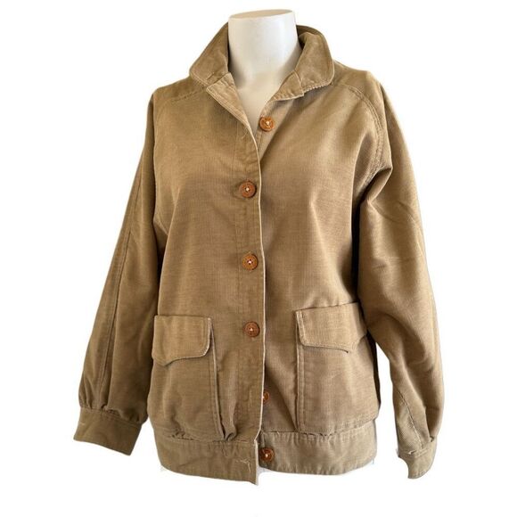 Men's L tan corduroy button up jacket vintage 70’s - Picture 1 of 6